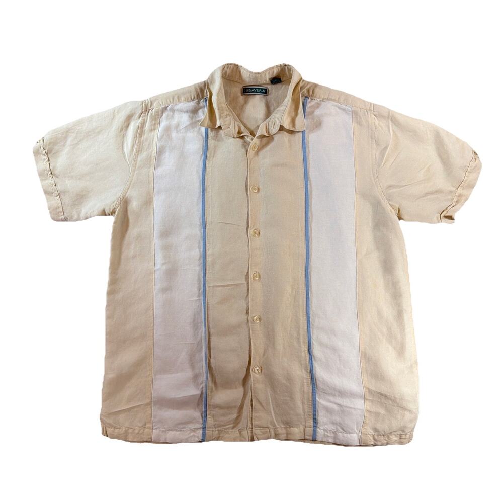 Cubavera Button Shirt Mens L Linen Blend Short Sleeve Beige